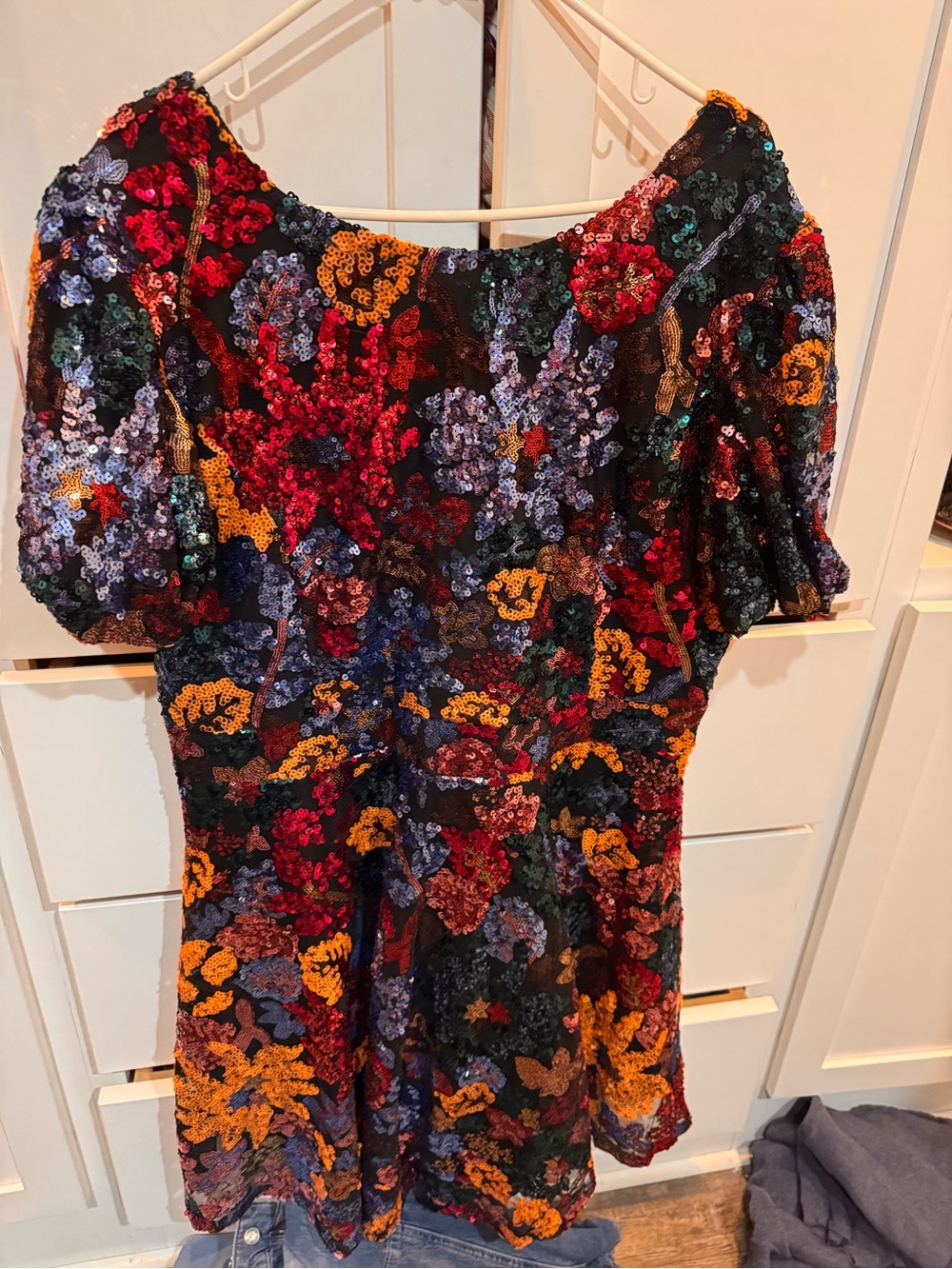 Black Floral Sequin Mini Dress - Multicolor Sequins